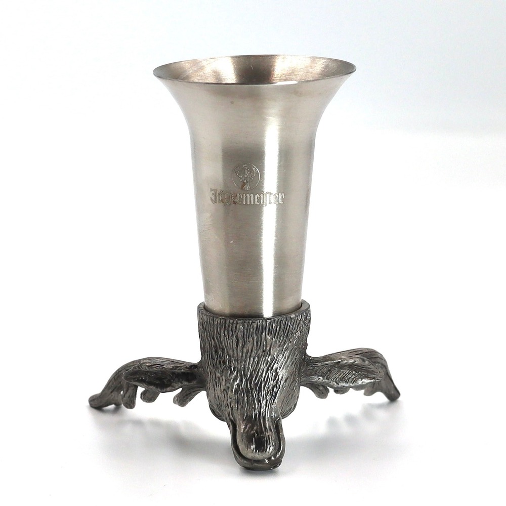 Jagermeister Shot Glass Silver Stag Head Pewter Metal Barware Party Deer Vintage